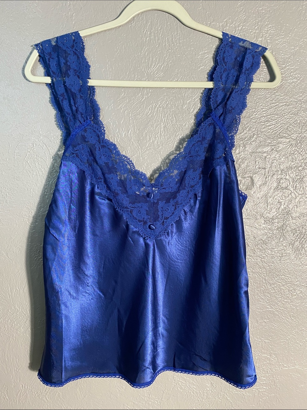 Escapades Satin Lace Camisole Top Large Royal Blue Made in USA Coquette Y2K